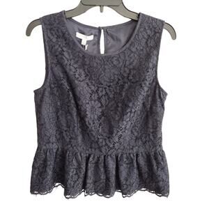 Talbots NEW Midnight Navy Blue Lace Sleeveless Drop-Waist Peplum Top Women's 6